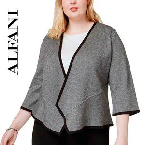 ALFANI ~ Gray/Black ‘Birds Eye' Jacquard Draped Cardigan | Plus Size 2X
